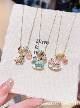 女童独角兽摇摇木马轻奢锁骨链潮