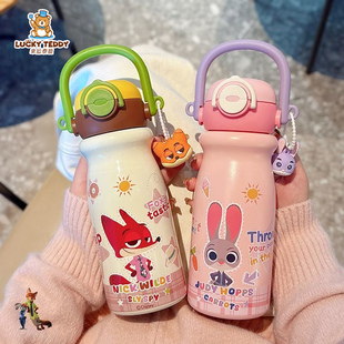 儿童保温杯4-12岁卡通兔500ml小学生幼儿园瘦长能放书包侧兜水杯