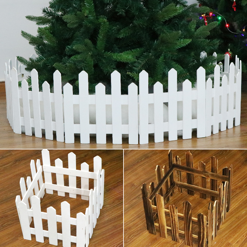 实木围栏圣诞树栅栏原木1.2米1.6米地摆装饰用品圣诞节日配饰白色