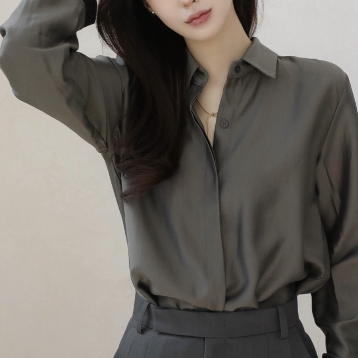 春秋高档莫代尔衬衫长袖女式arima正品韩国代购宽松通勤穿搭上衣