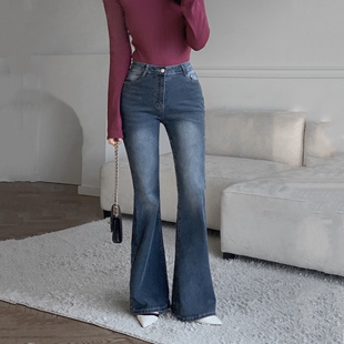 长款 蓝色黑色灰色裤 女正品 韩式 子 韩国代购 26春秋好看微喇叭牛仔裤