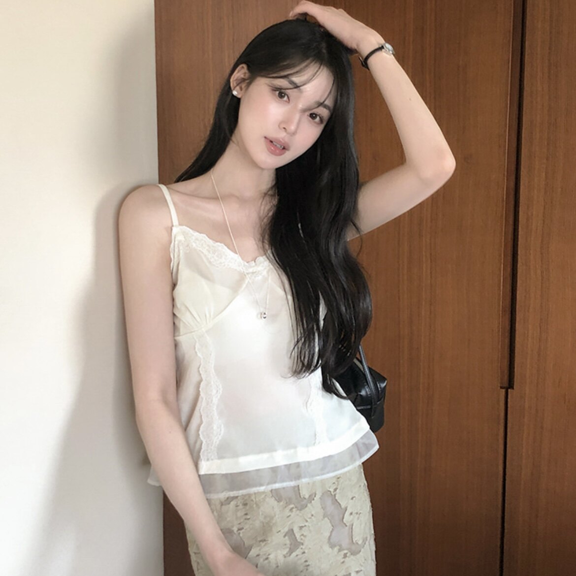 韩国reine代购吊带衫小背心蕾丝花边女式正品夏秋季韩系百搭上衣