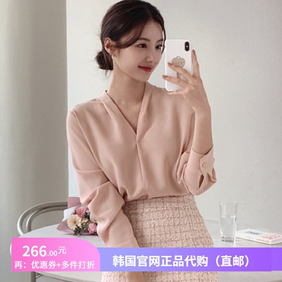 春季露锁骨V领衬衫长袖气质女