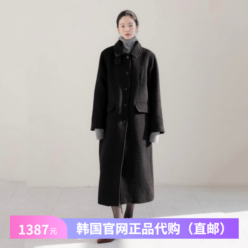 冬季高档优雅气质羊毛呢外套宽松阔版正品韩国代购女装呢子长大衣