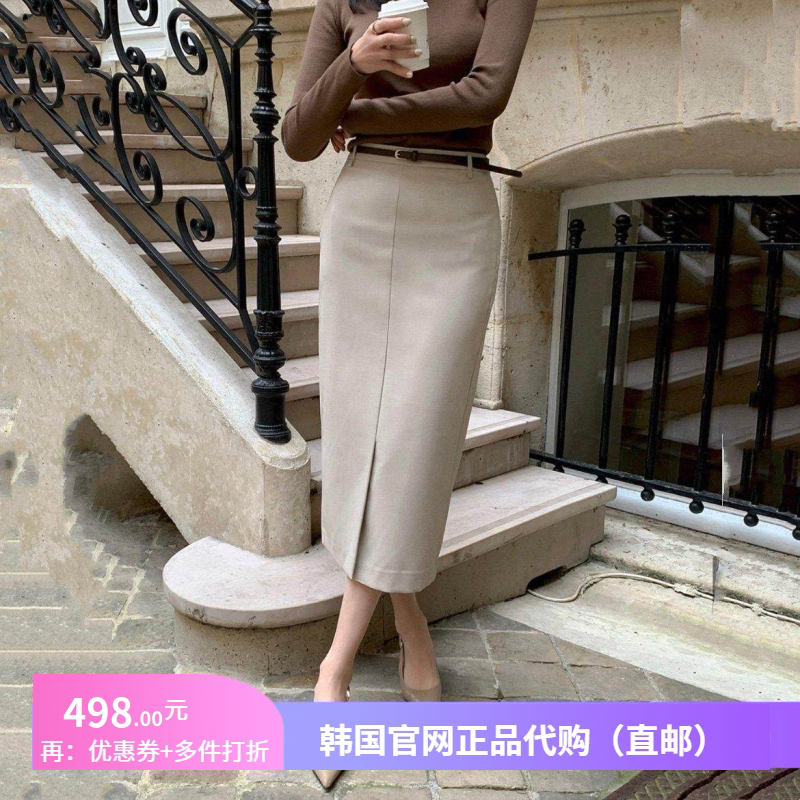25春秋韩式前开叉半身裙直筒女reine正品韩国代购西装裙通勤女装