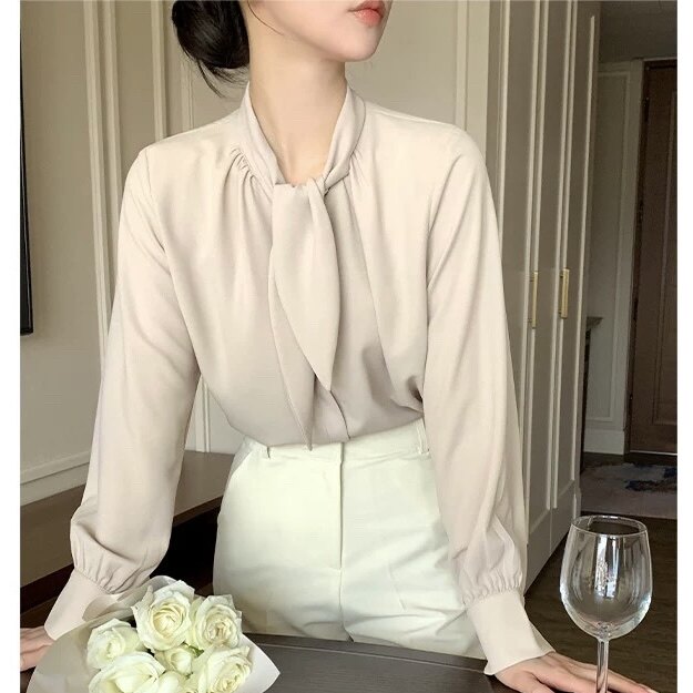 韩国正品优雅衬衫长袖系带蝴蝶结女装attrangs代购26春秋好看上衣