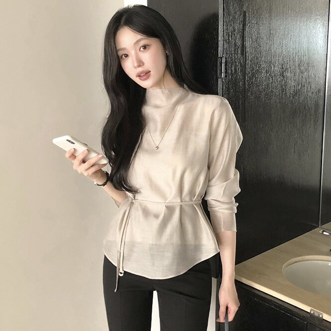 韩国正品高级质感天丝衬衫长袖女
