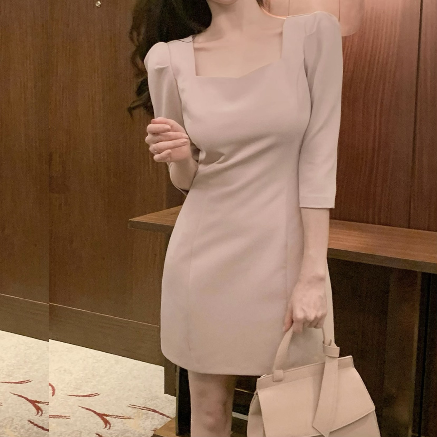 春夏高档连衣裙气质七分袖女fromdayone韩国代购新款修身通勤裙子