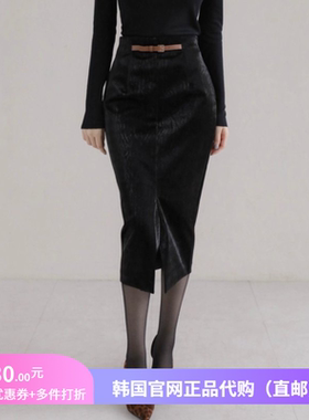 春秋高级感涂层半身裙包臀性感女arima正品韩国代购前开叉一步裙