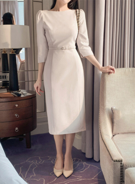 25春秋高档气质连衣裙修身中袖女fromdayone韩国代购优雅通勤裙子