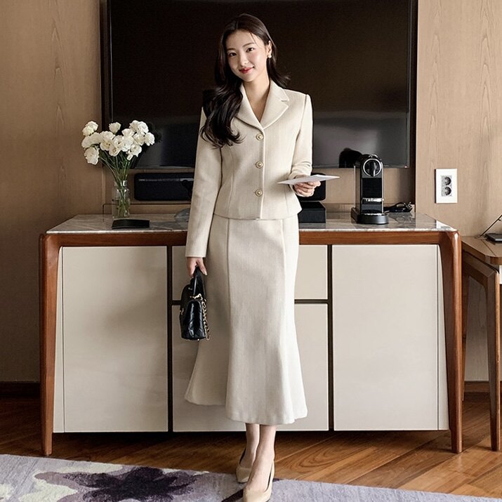 高级感外套+半身裙a字连衣裙优雅女装attrangs韩国代购春秋冬套装