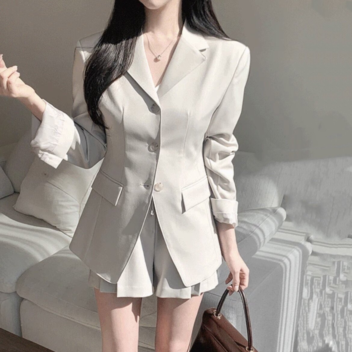 26春秋高级质感米色小西装外套正品韩国代购西服上衣通勤职业女装