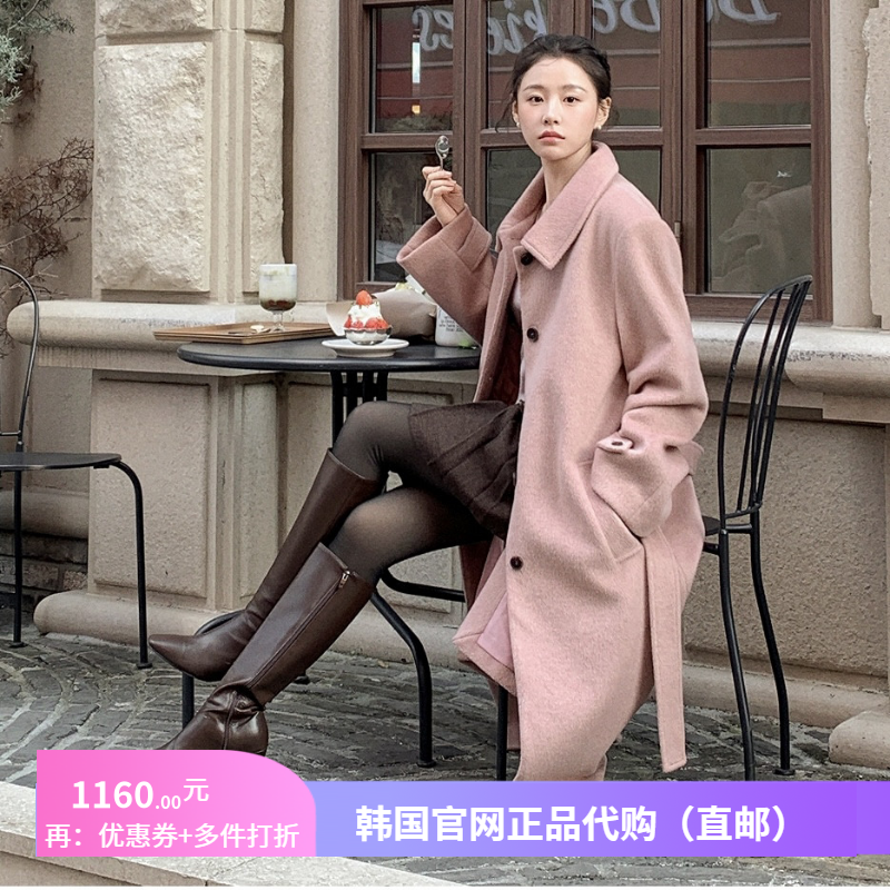 冬季新款韩系毛呢外套气质女装attrangs正品韩国代购长款呢子大衣