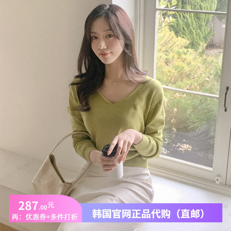 26春季韩式v领针织衫套头女装reine正品韩国代购短款薄毛衣配裙子