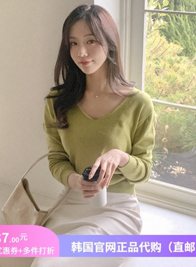 26春季韩式v领针织衫套头女装reine正品韩国代购短款薄毛衣配裙子