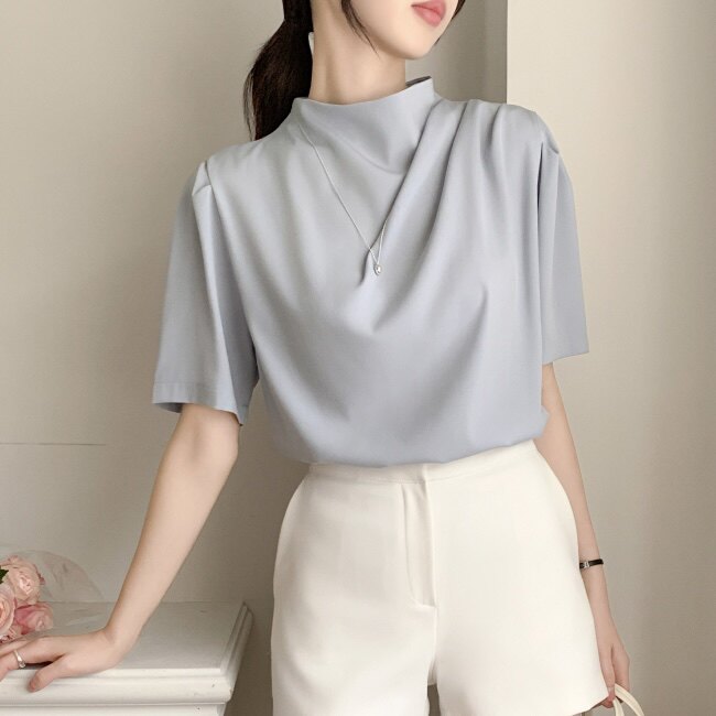 韩国官网优雅知性衬衫短袖女attrangs正品代购夏季简约设计感上衣