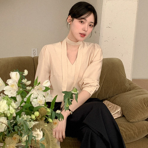 韩国正品reine飘带衬衫长袖女