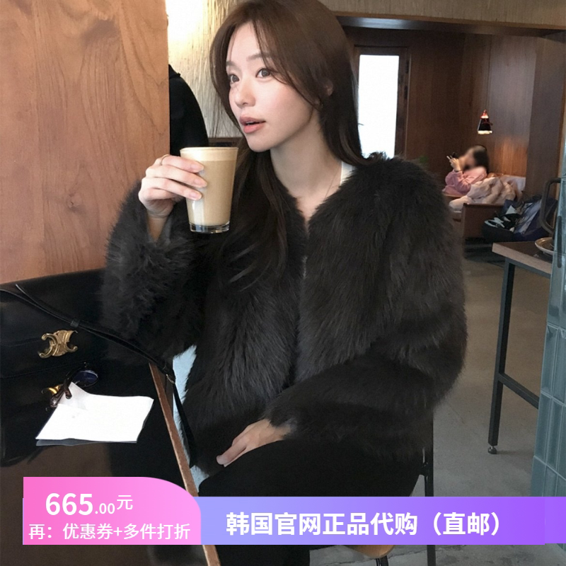 冬季韩式仿皮草短外套年轻女装reine官网韩国代购慵懒风毛绒上衣