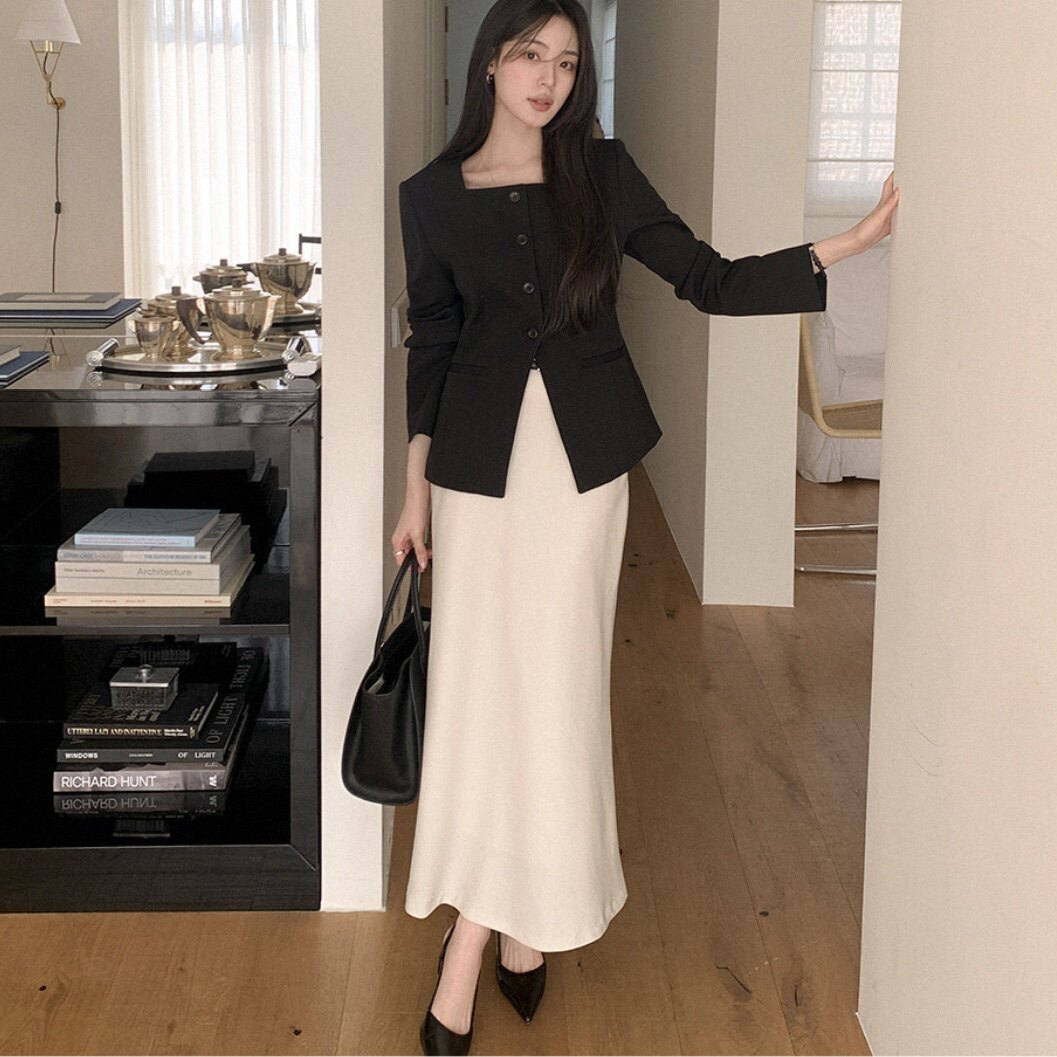 26春秋高级感天丝鱼尾半身裙女reine正品韩国代购中长款垂感a字裙