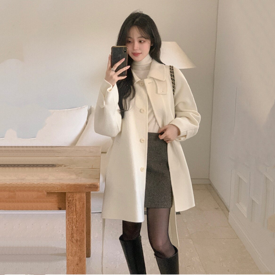 秋冬高档羊毛呢外套中长款女装