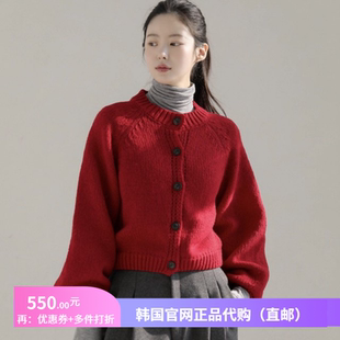 25秋冬高级感红色毛衣短外套女装正品韩国代购宽松慵懒风针织开衫