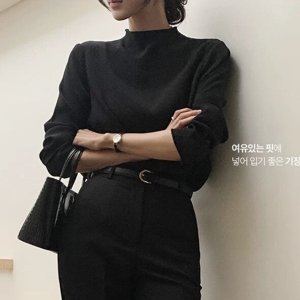 春秋韩式黑色衬衫长袖优雅气质女式韩国代购benito新款高级感上衣