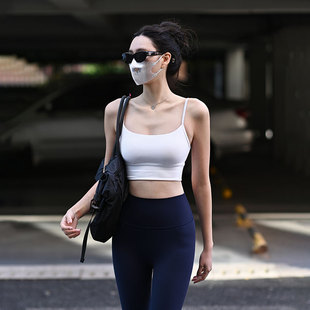 Beemen无缝一体织裸感瑜伽运动内衣女外穿美背健身服U型吊带背心