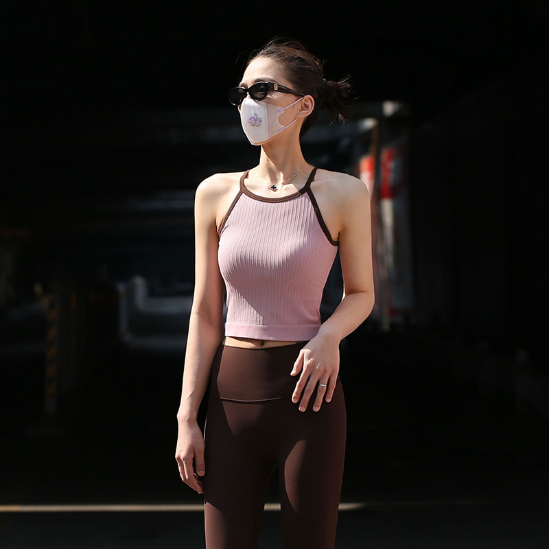 Beemen固定杯撞色针织瑜伽背心