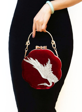 KK9_原创设计新款真丝飞鹤口金包手提包单肩斜挎小包晚宴女包邮