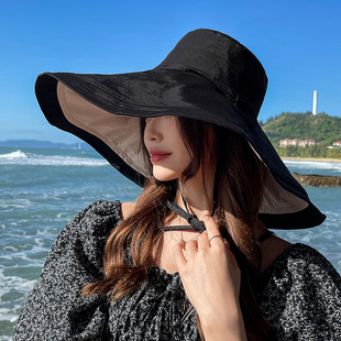夏季超大帽檐遮阳帽渔夫帽子女神器防晒太阳帽遮脸防紫外线薄款