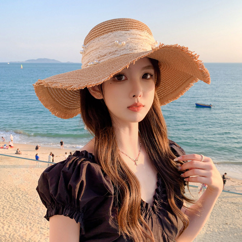 大檐蕾丝蝴蝶草帽女夏小清新复古