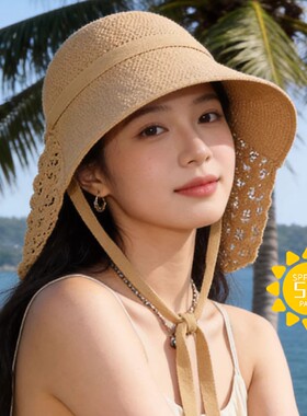夏渔夫帽女新款防晒帽度假沙滩帽