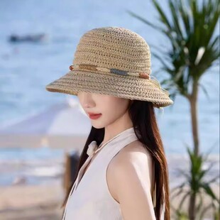 草帽女夏天遮阳帽防晒大帽檐日系小清新简约太阳渔夫帽海边沙滩帽