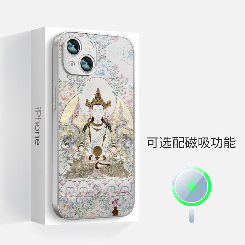 适用于苹果iphone16promax磁吸手机壳15plus男女14大日如来黑白简约13佛系国风国潮全包镜头黑边框保护套新款