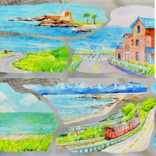 看海日记 小隐于野假日海滩造景打底胶带PET贝壳光手帐咕卡流麻素