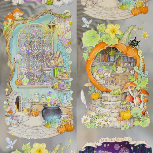 Shine星尘魔法屋PET贝壳光胶带梦幻森林树屋巫女手帐咕卡流麻素材