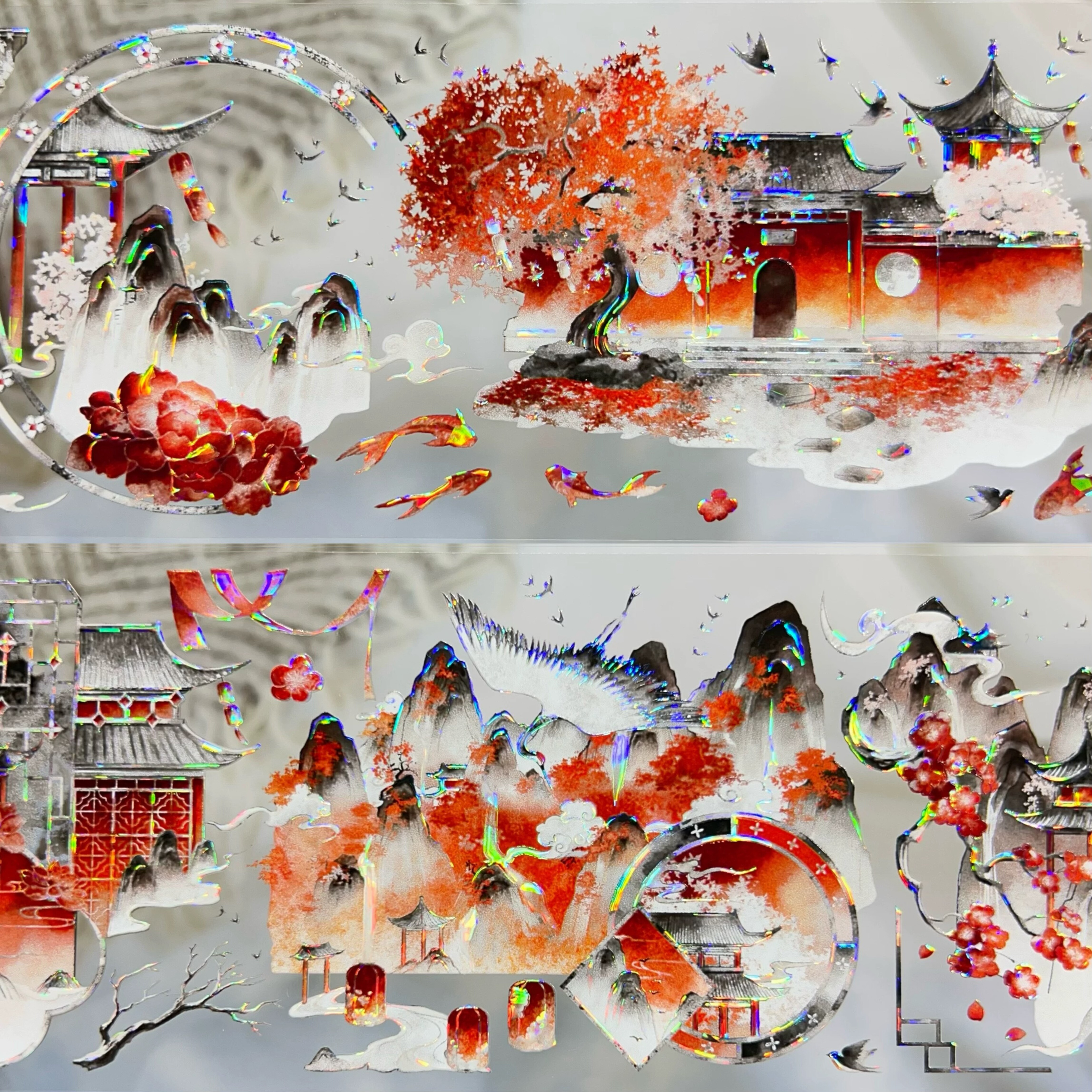 BoBo鱼梅映寒阙梅香染冬花舞落樱贝壳光胶带古风建筑风景拼贴素材