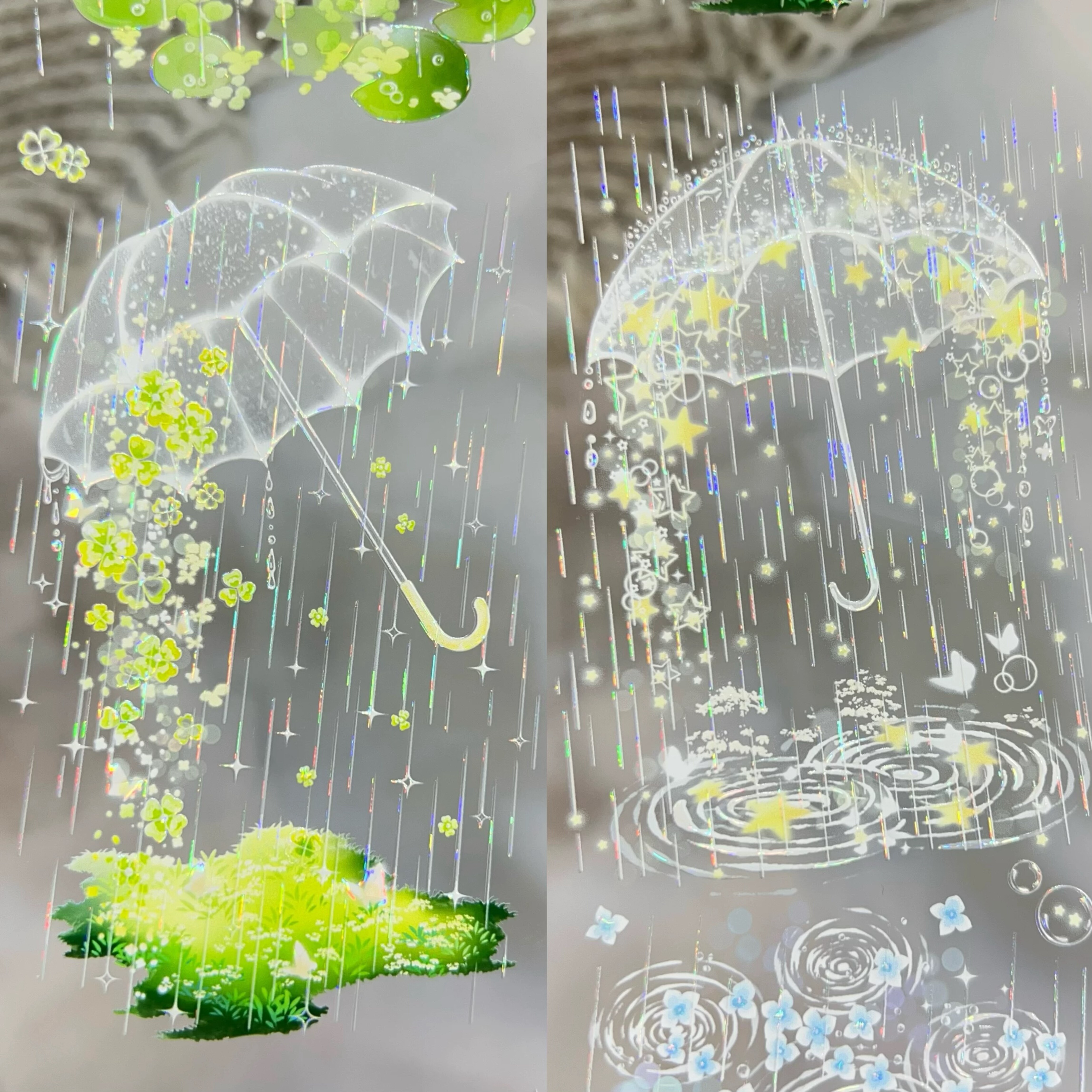 小隐于野 绿意氤氲PET贝壳光 梦幻浪漫全透雨伞零星绿植咕卡流麻