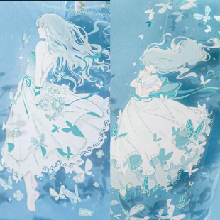 风见幸山 她的一抹青人物PET贝壳光胶带梦幻唯美青色系手帐咕卡素