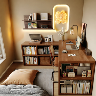 实木转角书桌家用卧室双人学生写字桌女生梳妆台一体桌台式电脑桌