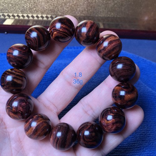 正宗海南黄花梨1.8手串 虎皮纹水波留疤紫油梨山料男士佛珠手链