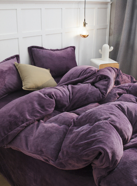 冬季加绒加厚珊瑚绒被套单件双面牛奶法兰绒毛紫色床单被罩两件套