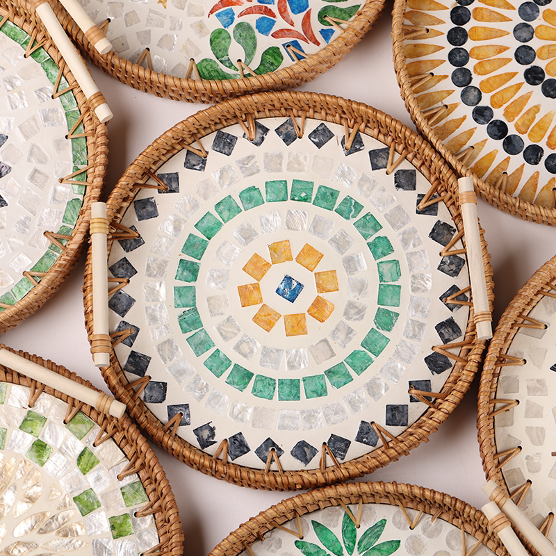 越南藤编托盘贝壳水果盘藤篮编织早餐篮日式竹编面包筐点心篮子