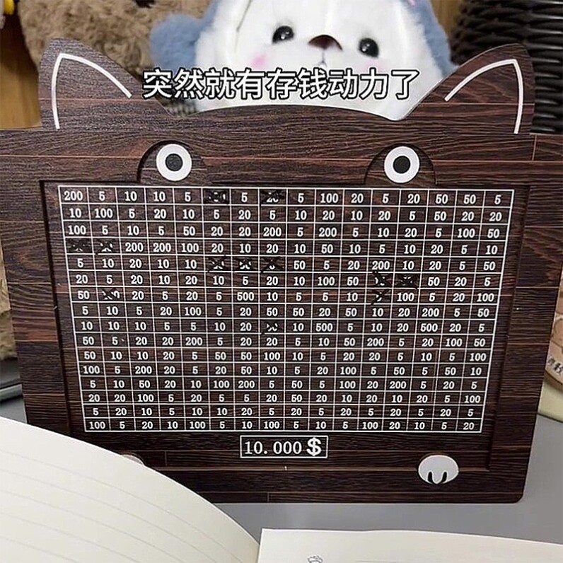 新型猫咪存钱罐一万元划数字2024新款只进不出存钱储蓄罐木质创意