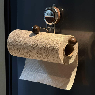 厕所纸巾架中古风吸盘厨房卫生间卷纸架免打孔不锈钢壁挂式置物架