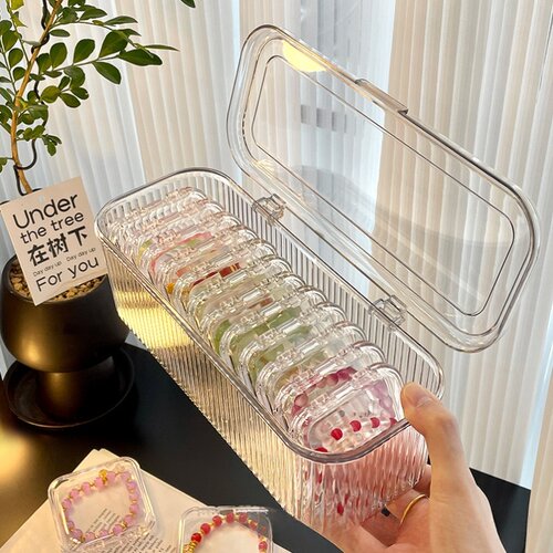 手串收纳盒水晶饰品专用盒子透明防尘抗氧化米珠宝玉镯手链首饰盒