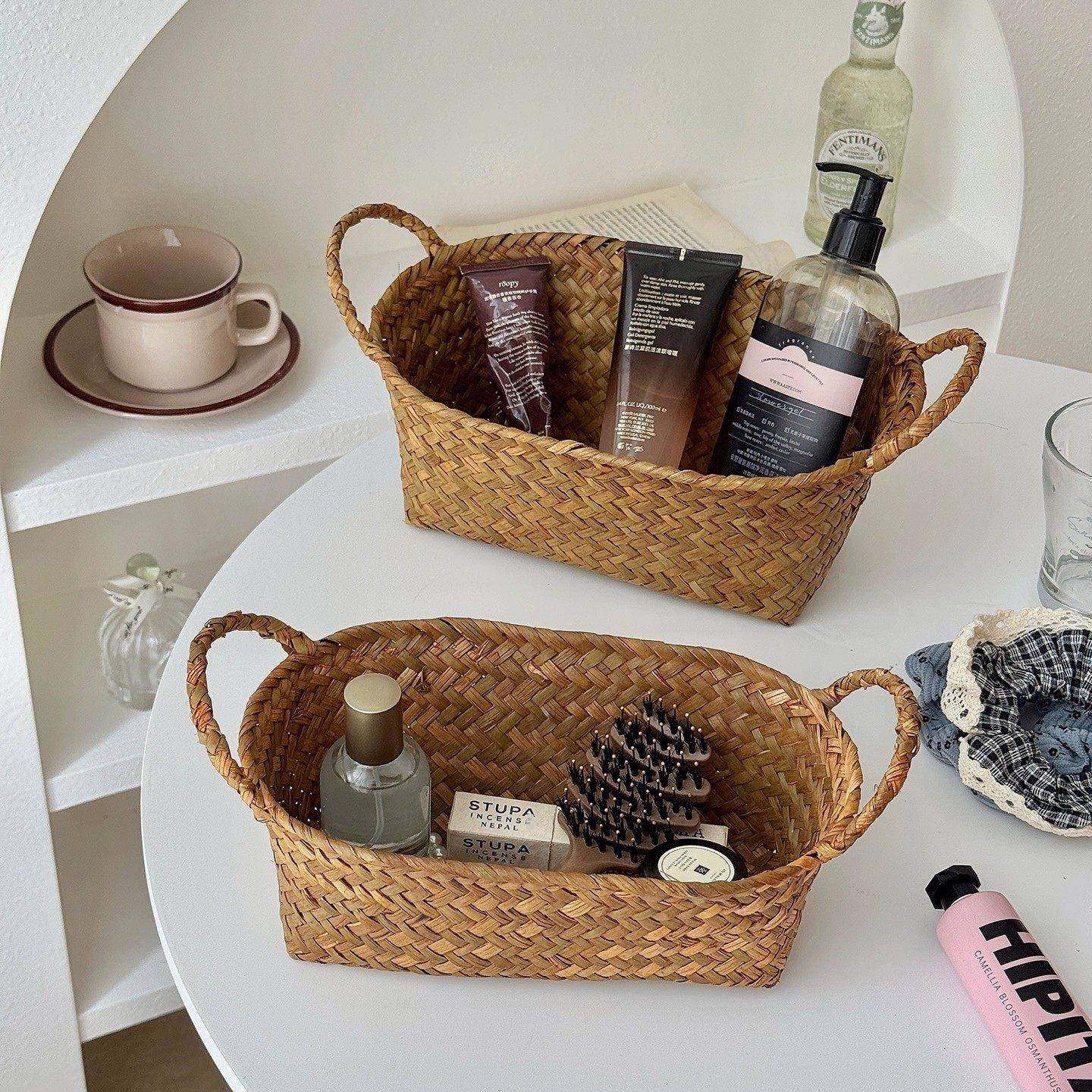 ins覆古编织收纳筐零食杂物化妆品整理收纳盒水果篮手提篮置物篮,收纳整理,其他收纳篮,淘宝优惠券,粉丝福利购,淘宝优惠卷