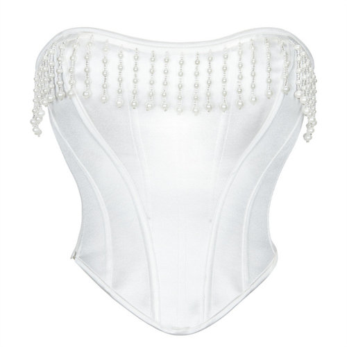 2025跨境白色束身衣珍珠装饰