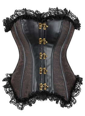 艾米丽深棕蕾丝花边哥特式宫廷塑身衣女士美体束腰胸衣外穿coset