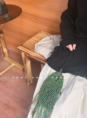 自制编织 yuthanan同款jilsander流苏包纯手工编织网格流苏手机包